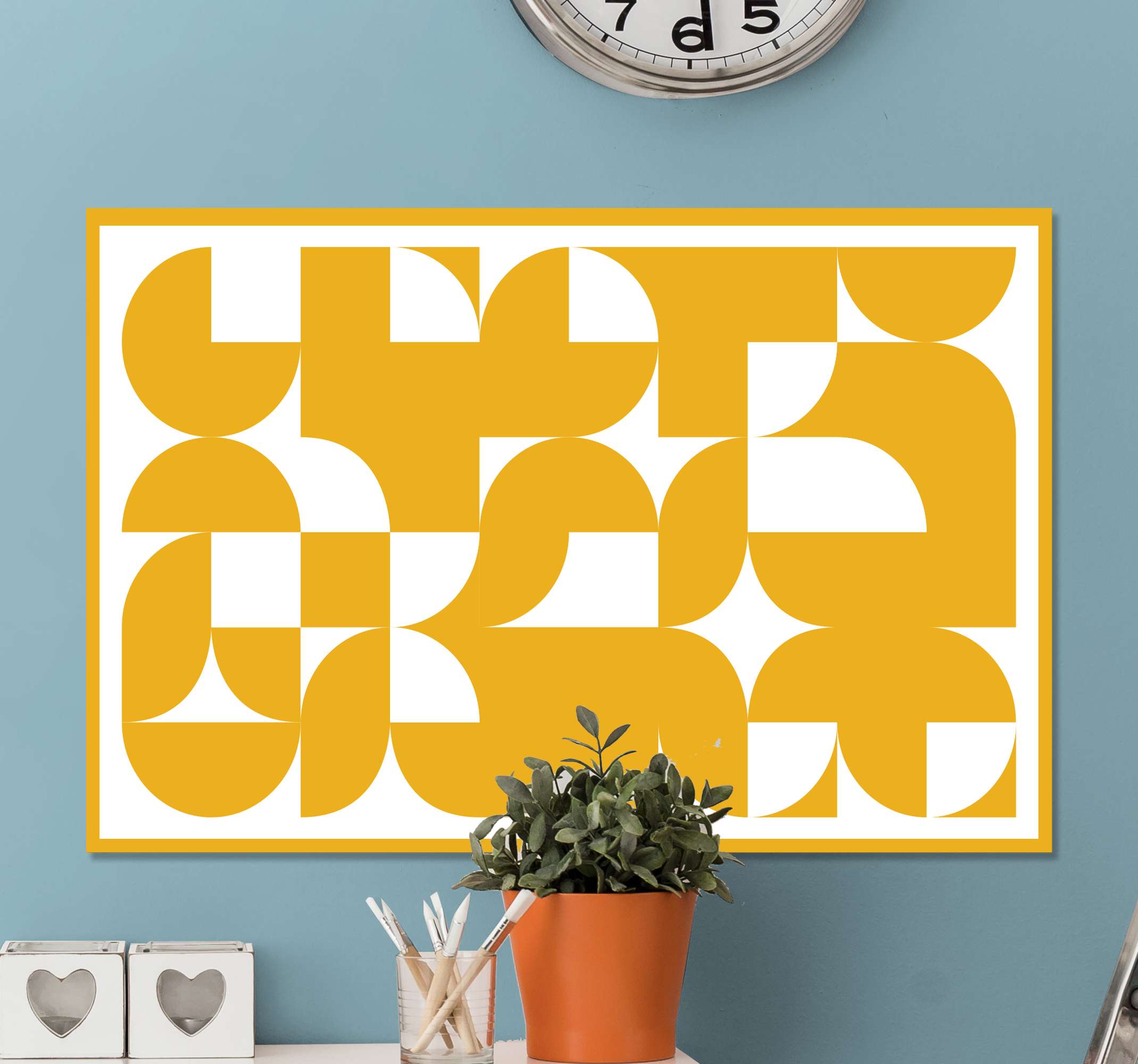 Art shapes yellow pattern geometric canvas - TenStickers