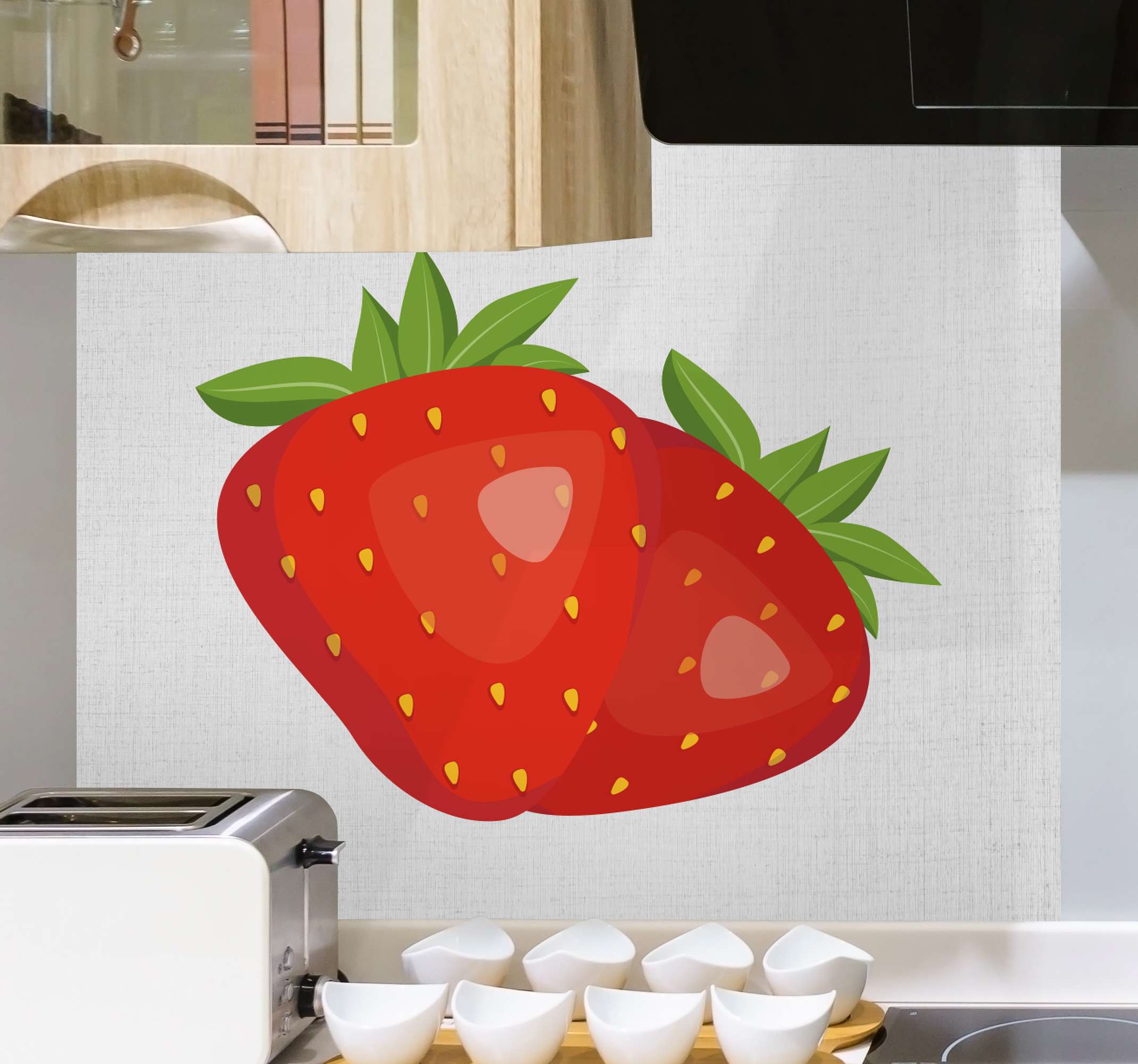 Quadro Decorativo de vinícola Padrão de morango em fundo brilhant TenStickers. Quadro Decorativo de vinícola Padrão de morango em fundo brilhant. Padrão de morango na tela de frutas de fundo brilhante. Fundo de textura branca com morangos vermelhos e cores brilhantes. Envio imediato!