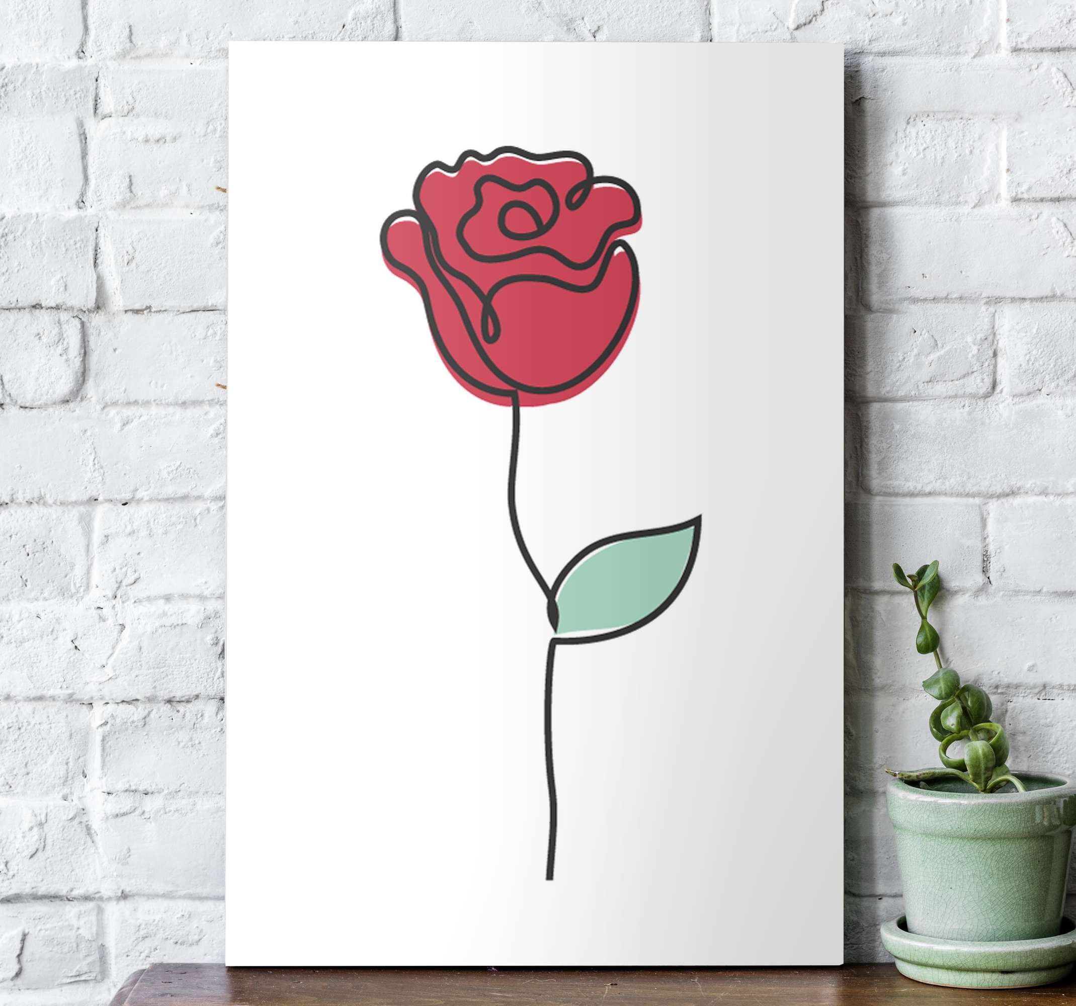 Cute red rose Line art design flower wall decal - TenStickers