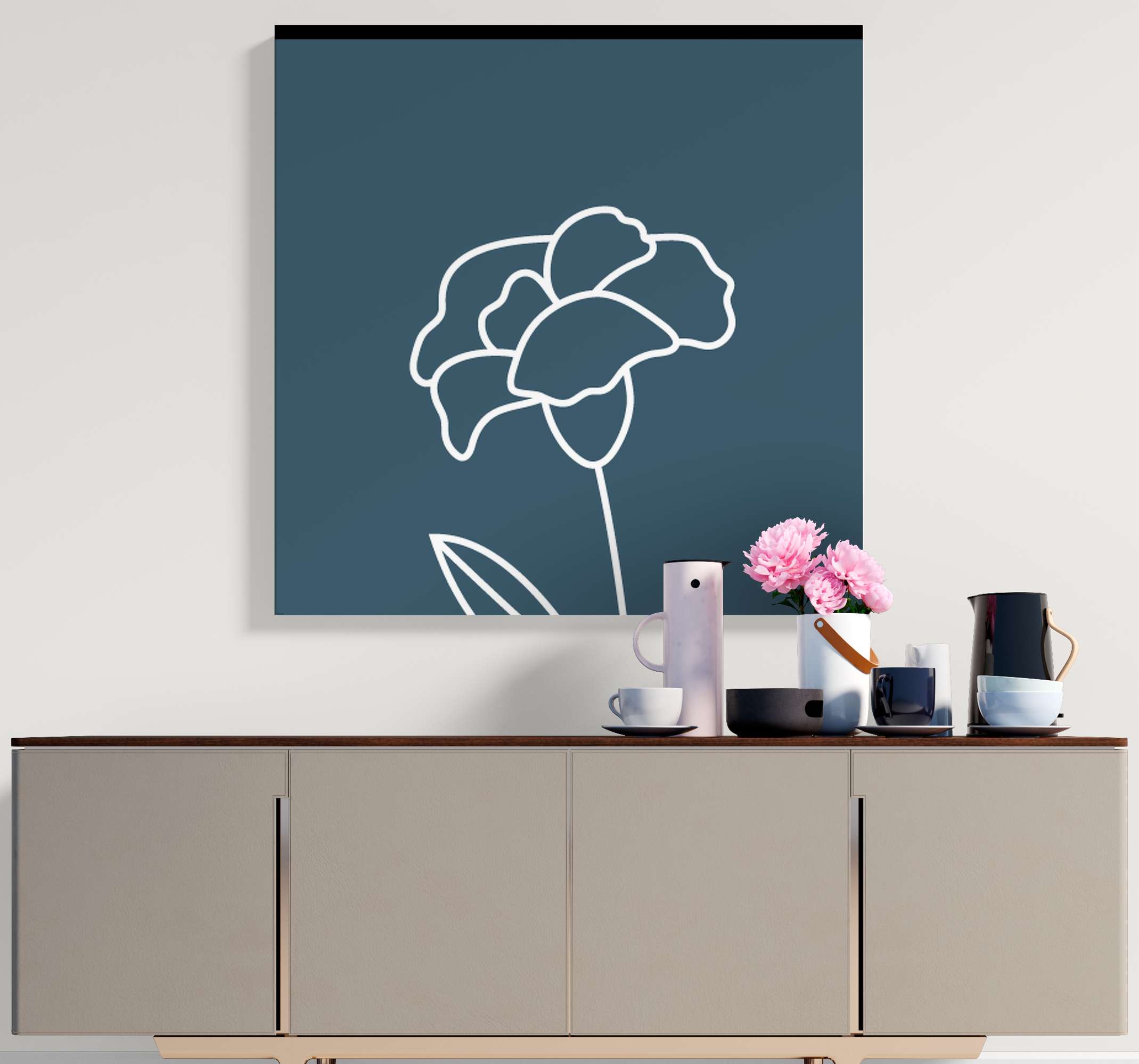 かわいい線画花イラストフラワーキャンバス Tenstickers