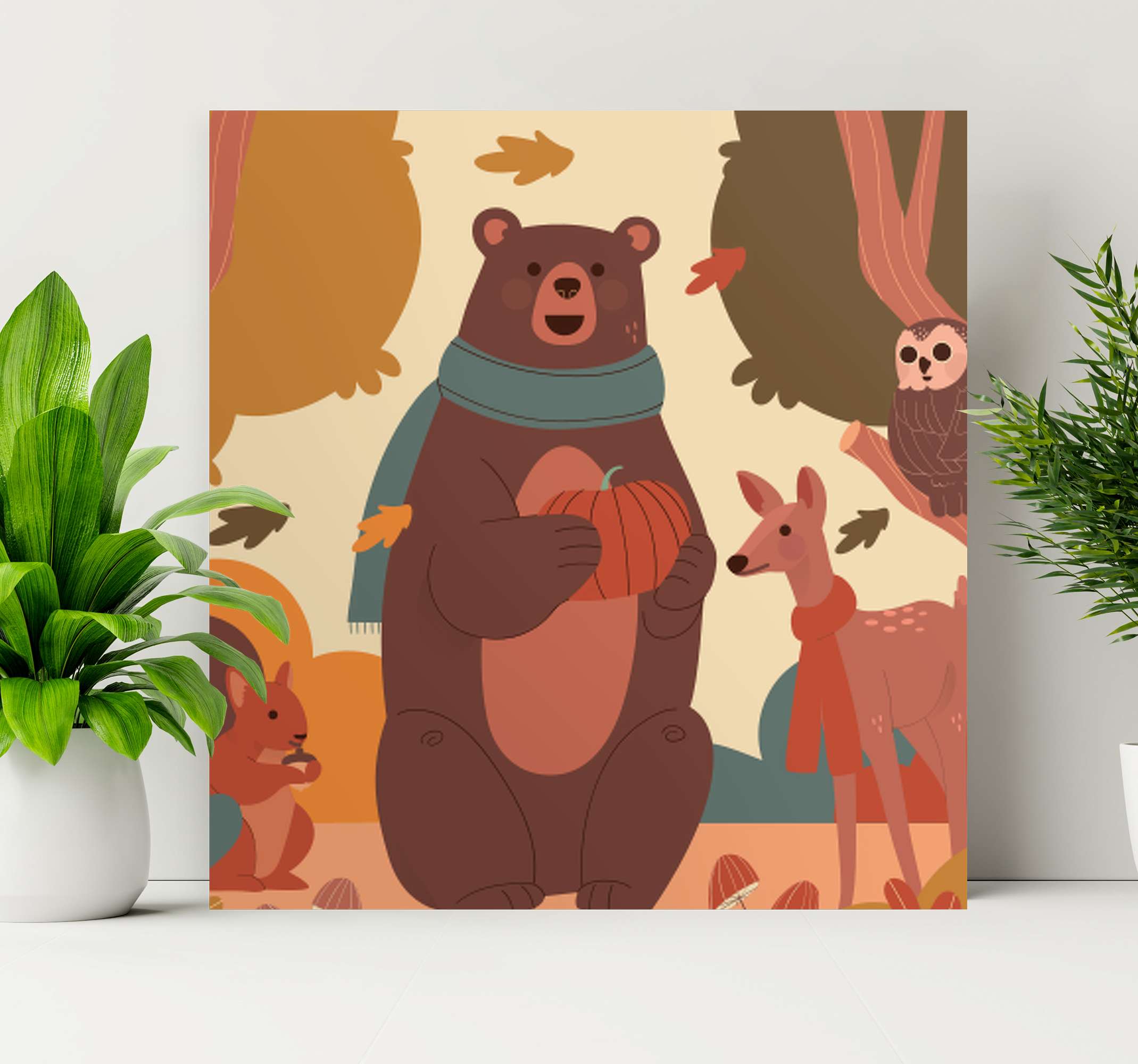 Papeles de pared modernos Lindo oso y bosque dibujado a mano - TenVinilo