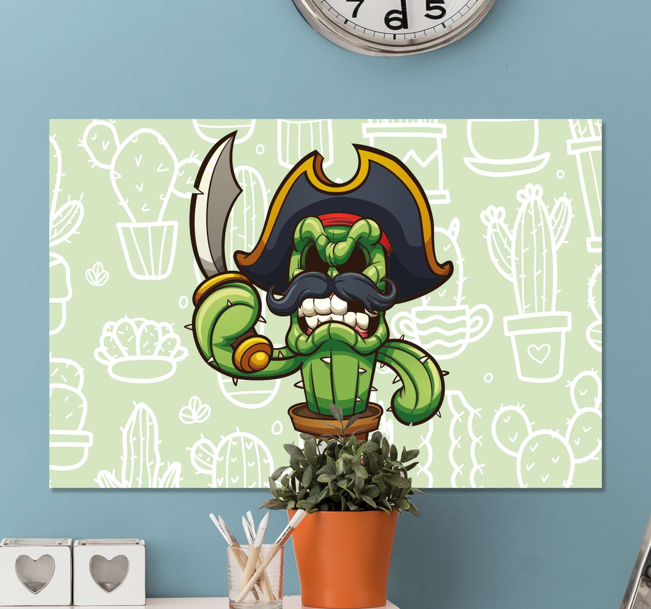 Quadro Decoração Infantil desenho cacto verde