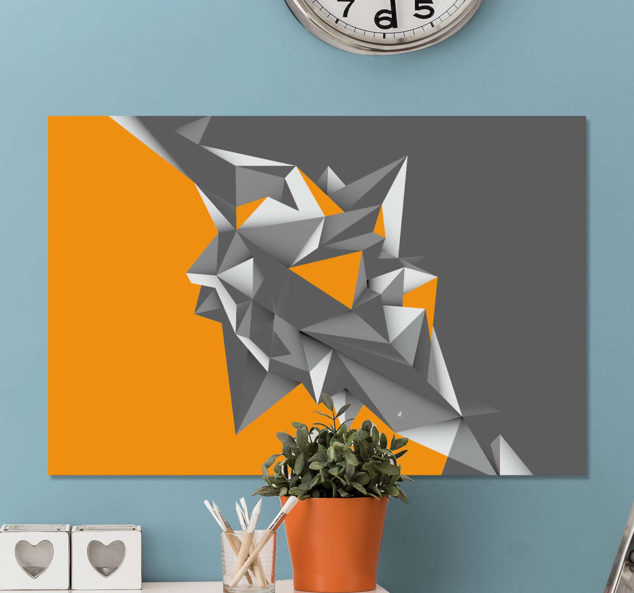 Triangles abstract art geometric wall canvas - TenStickers