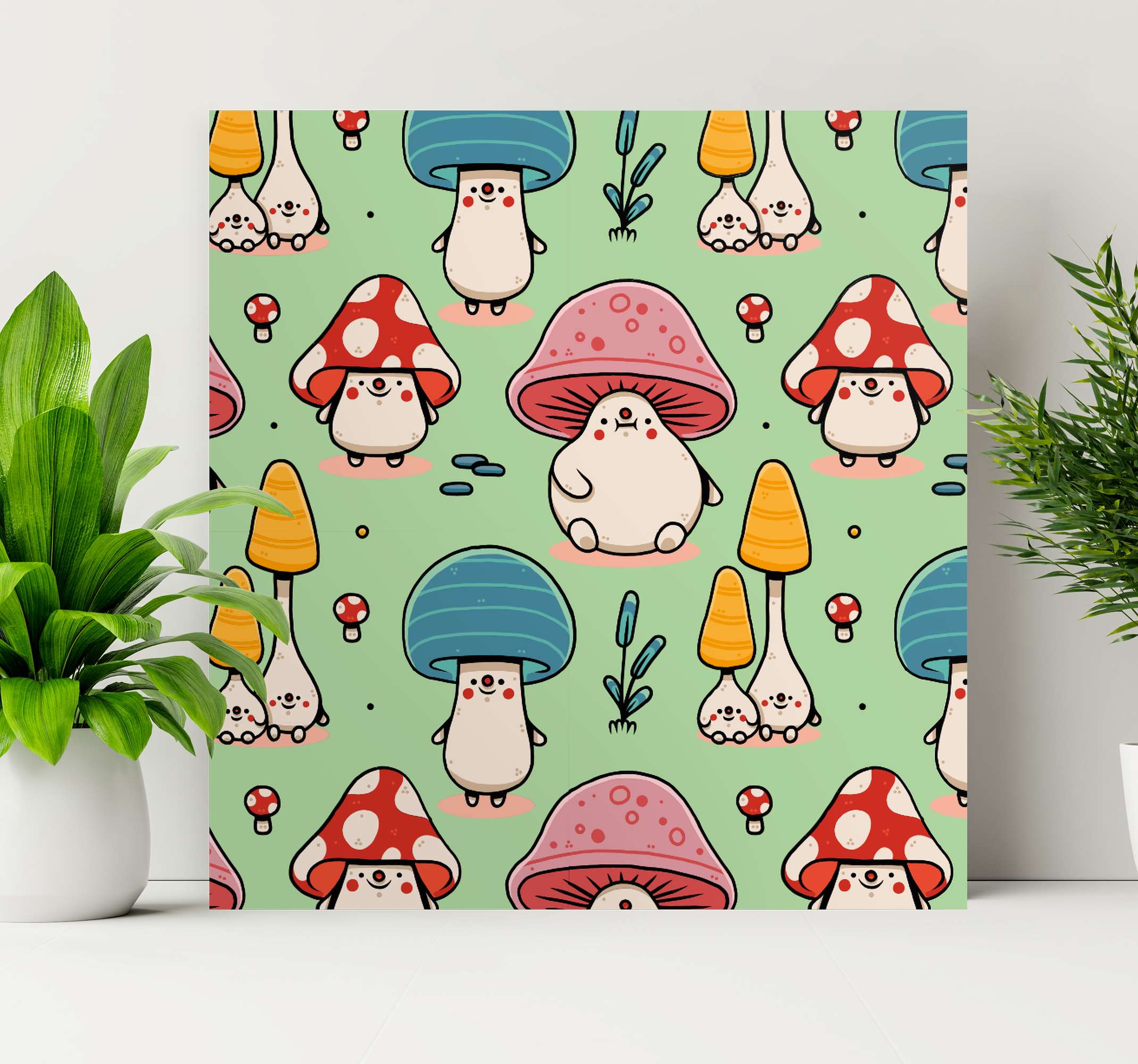 Cute cartoon mushrooms Plant wall prints - TenStickers