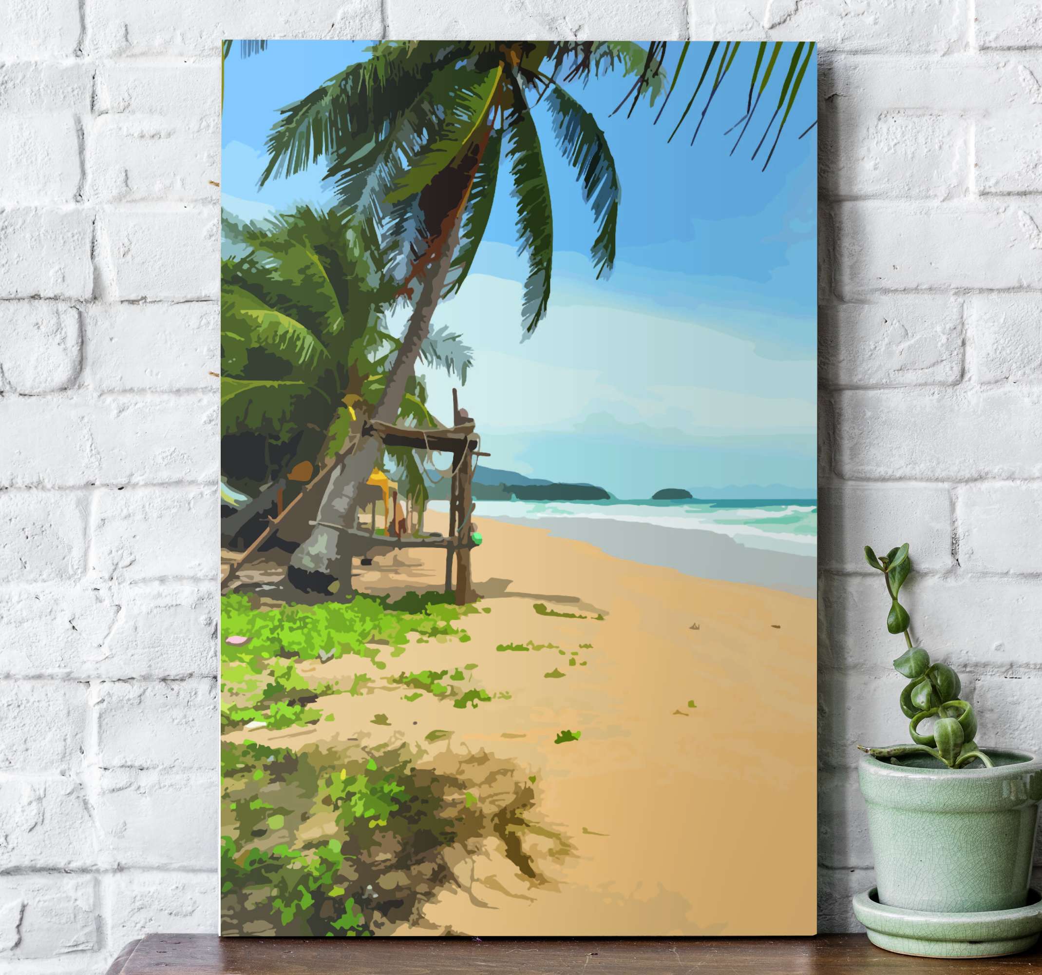 Guiño Mierda Jarra Cuadro de paisaje Playa con palmeras en un día soleado - TenVinilo