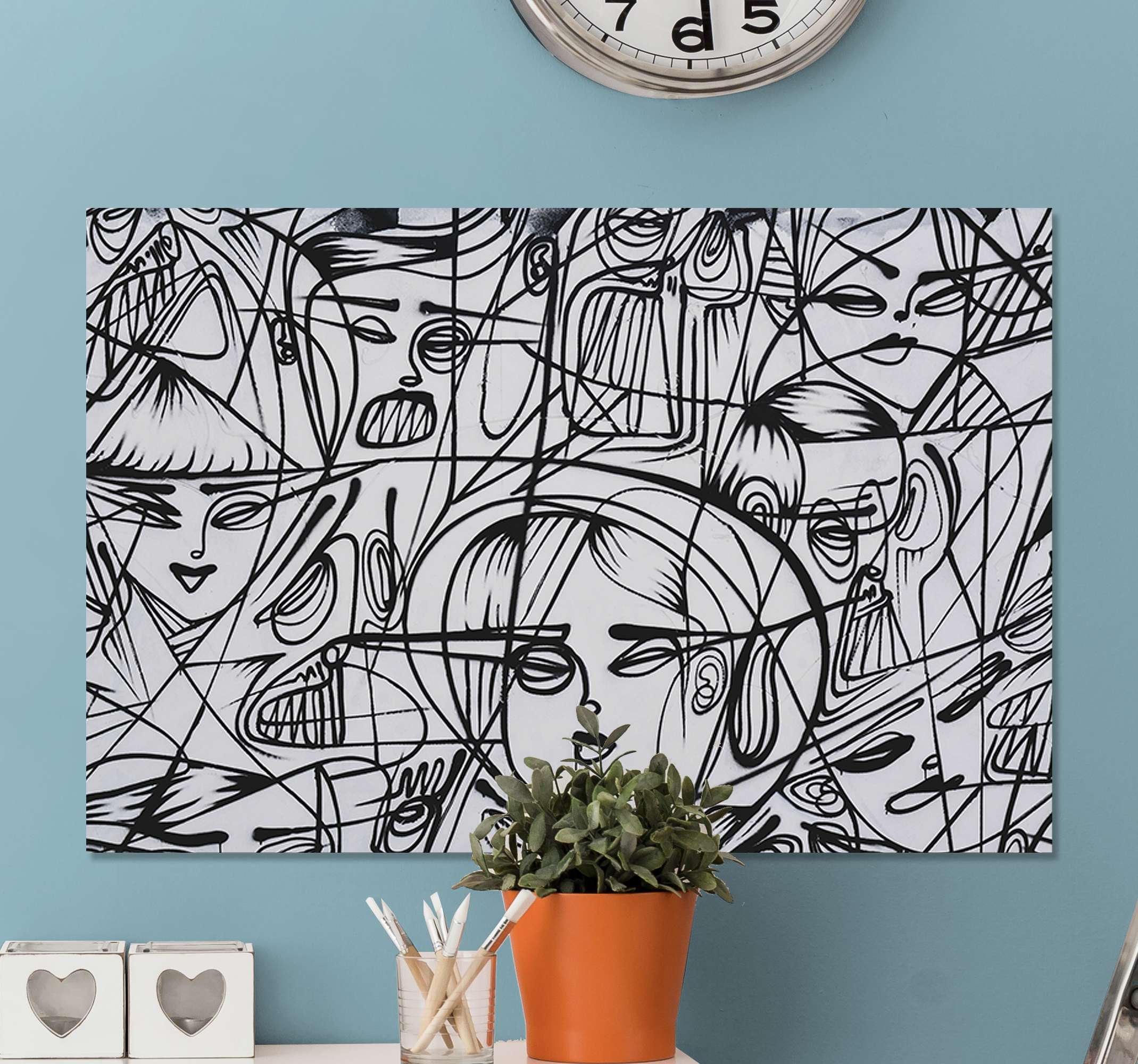Black and white abstract faces canvas art TenStickers