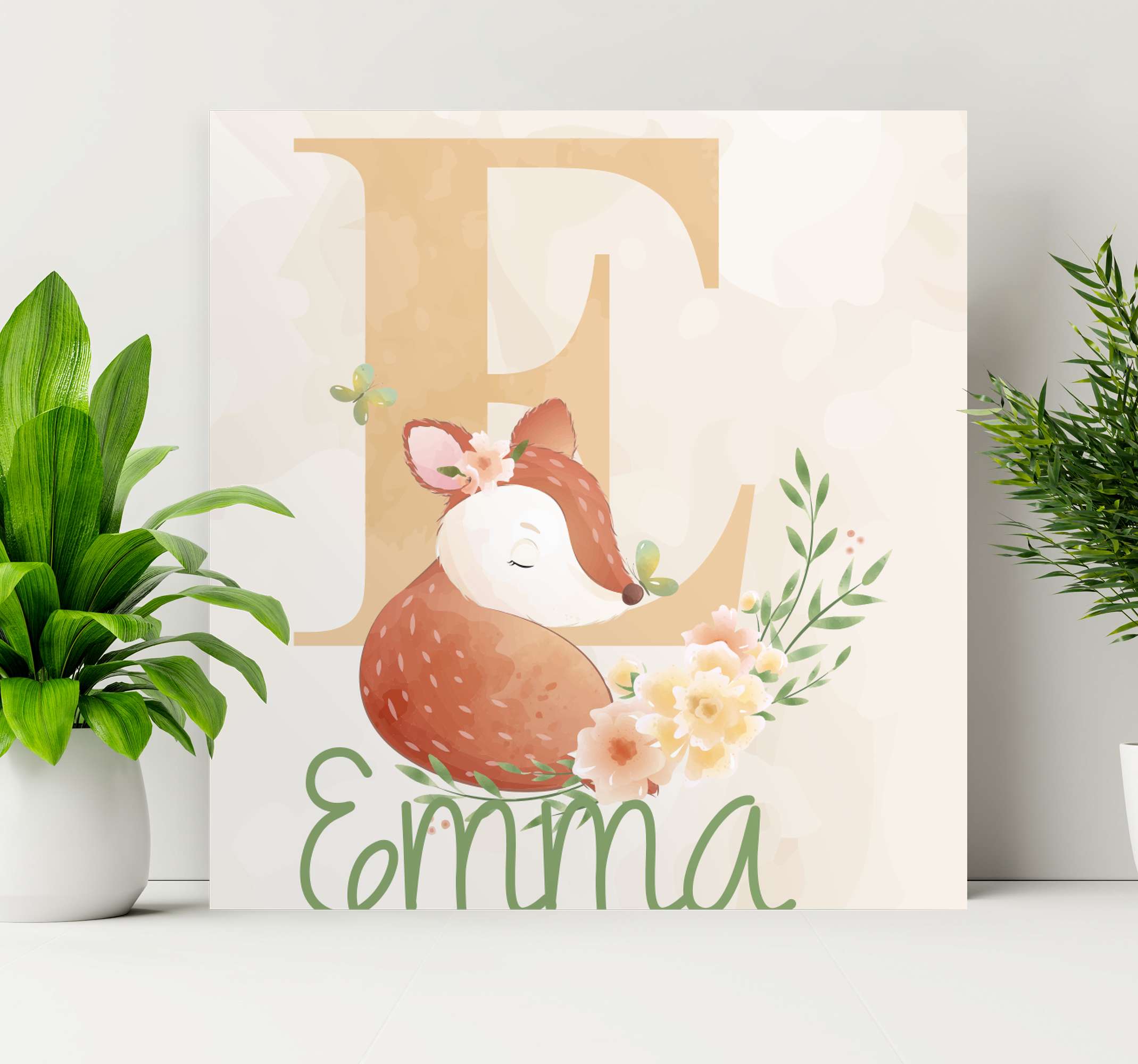 Cute animals deer with name customisable canvas prints - TenStickers