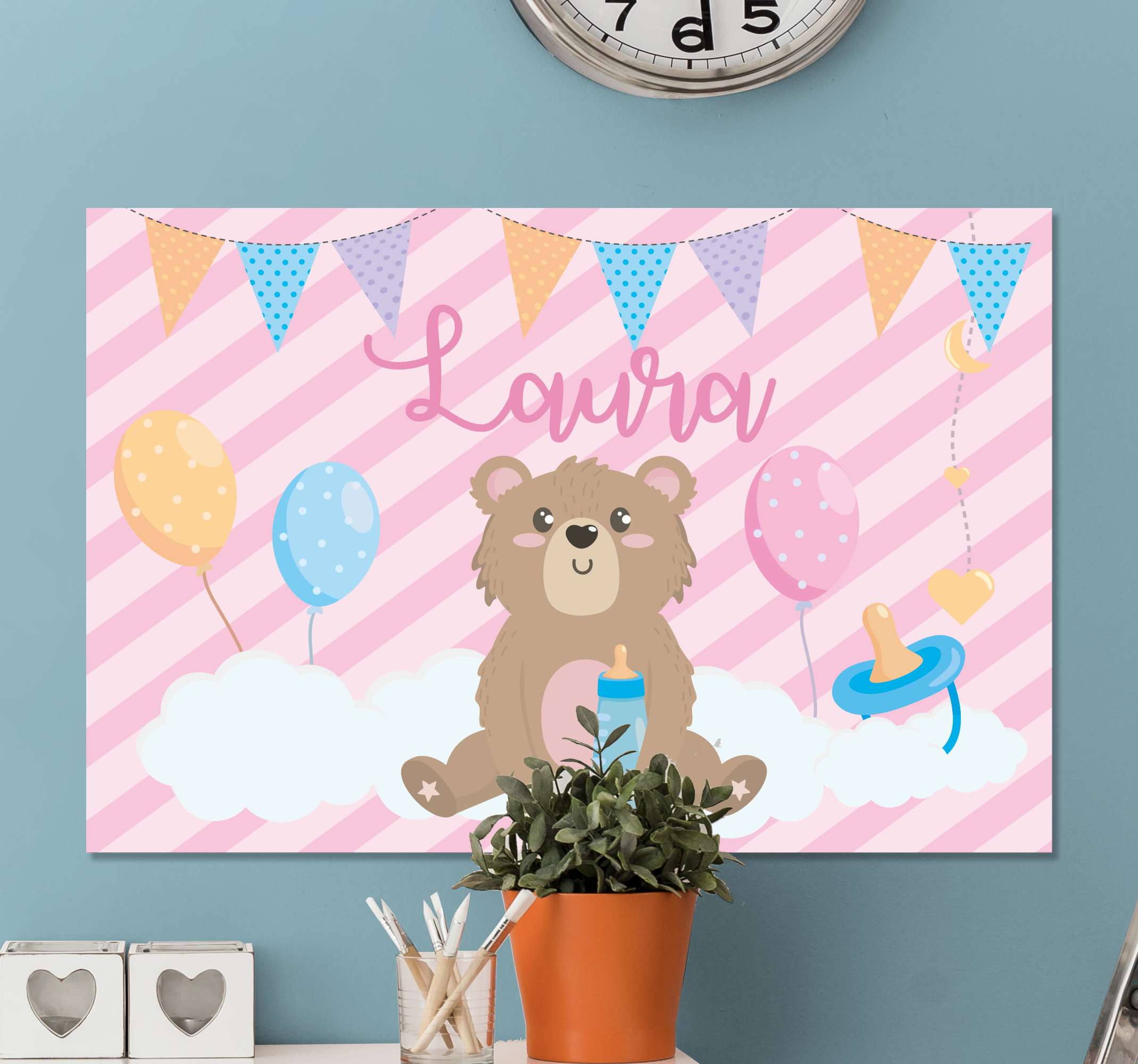 Tableau Chambre Bebe Ours Mignon Pour Fille Avec Nom Tenstickers