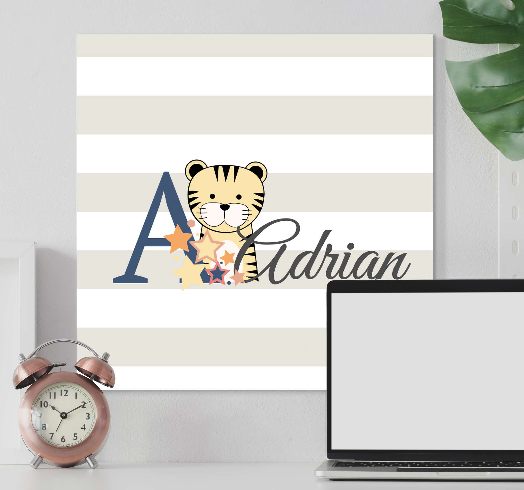 Tableau Chambre Bebe Animaux Mignons Tigre Avec Nom Tenstickers