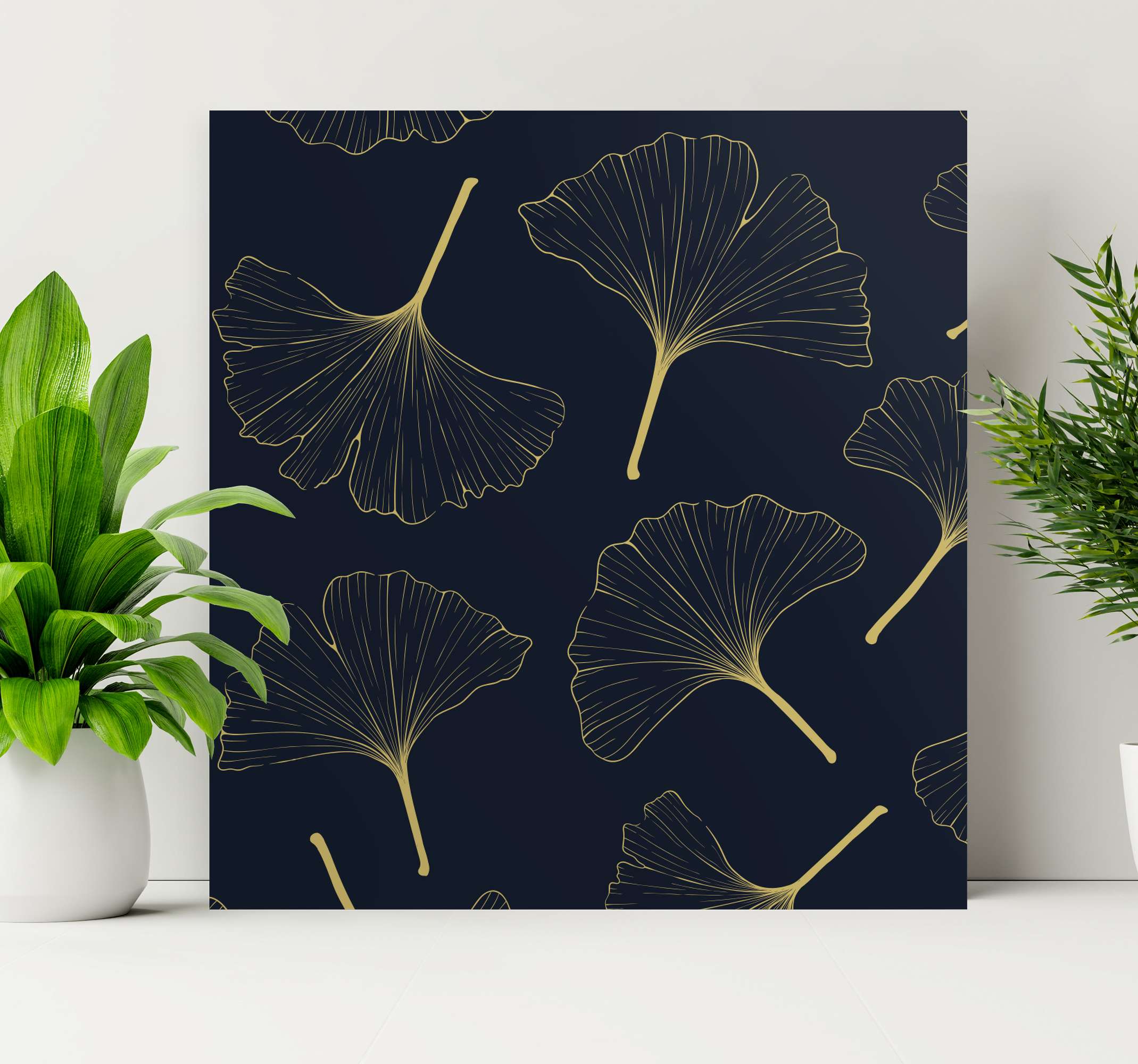 GINKGO LEAF Gold Ginkgo Leaf Painting Gold Ginkgo Leaf Artwork Ginkgo Leaf  Wall Art Gold Ginkgo Decoration Navy Leaf Decor 