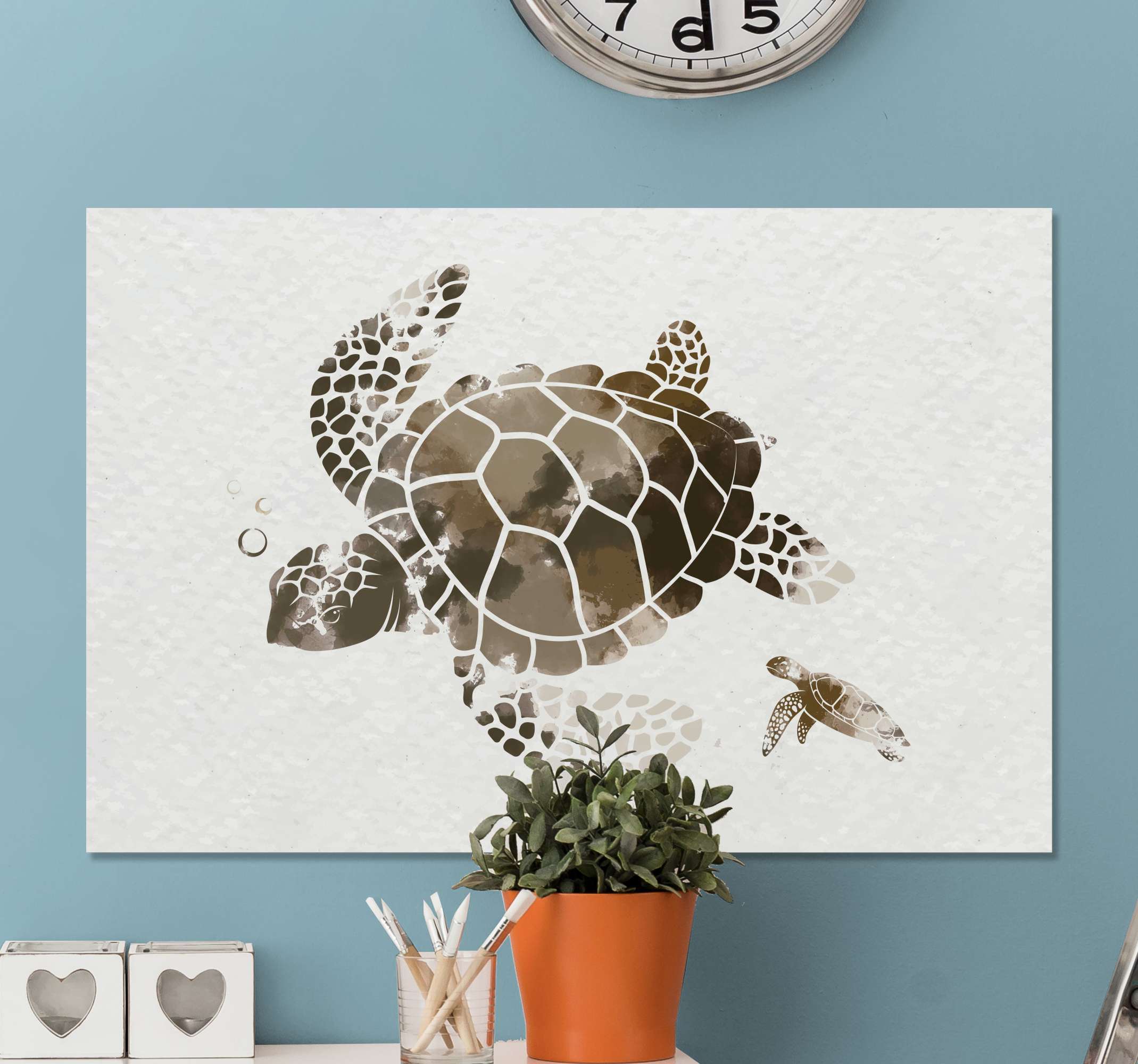 Brown watercolor turtle canvas for living room - TenStickers