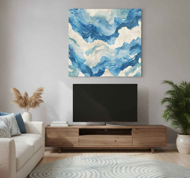Blue canvas print marbled waves artwork - TenStickers
