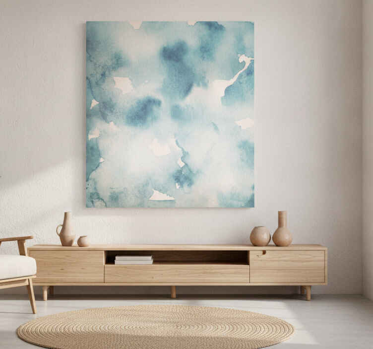 Blue canvas print japandi style ocean waves - TenStickers