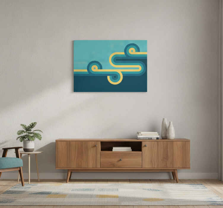 Blue canvas print featuring yellow irregular shapes - TenStickers
