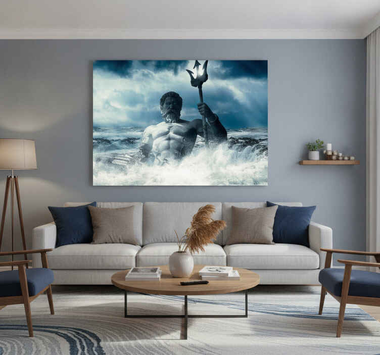 Cuadro azul diseño artístico poseidón - TenVinilo