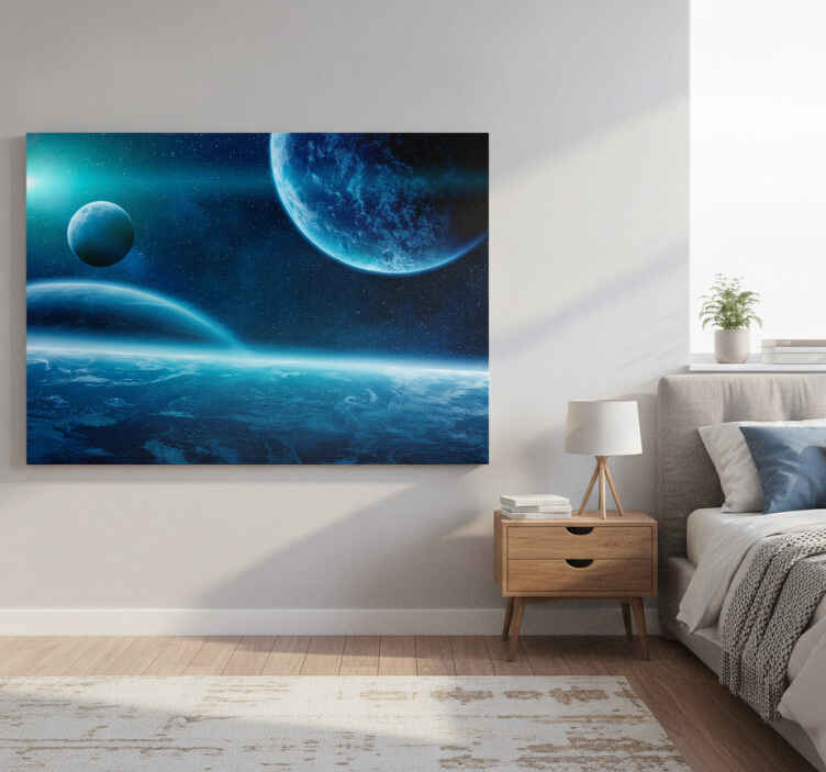 Cuadro azul fotomural con planetas - TenVinilo
