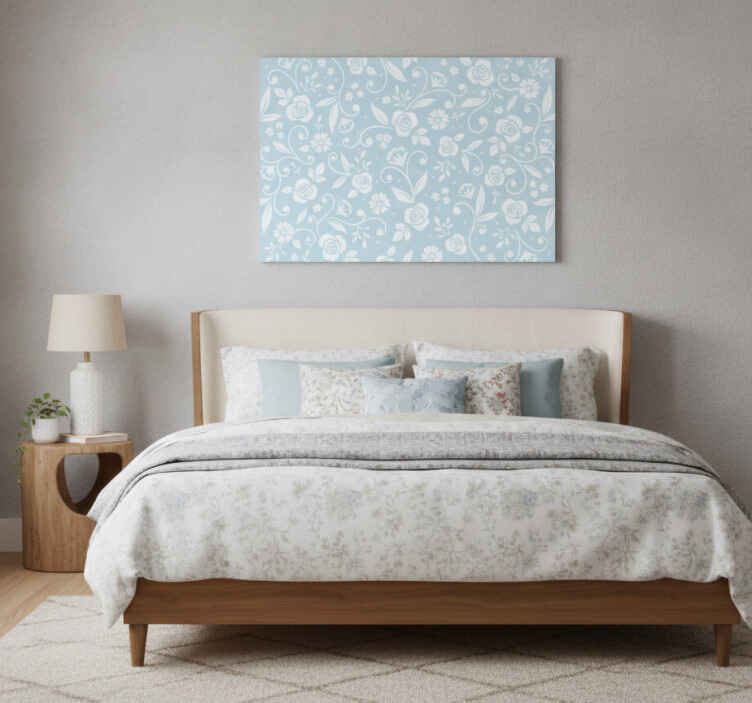 Blå canvas tavla med blå blomstermotiv - Tenstickers