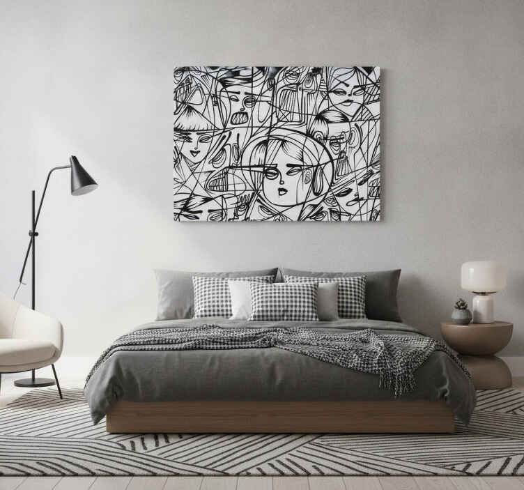 Cuadro gris rostros abstractos en blanco y negro - TenVinilo
