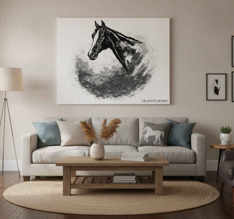Paarden schilderij op canvas potloodtekeningen - TenStickers