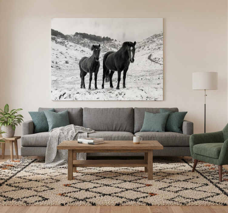 Paarden schilderij op canvas paarden in de sneeuw - TenStickers