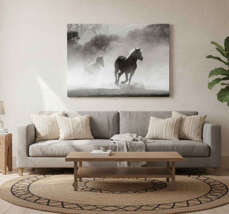 Pferde leinwand weißes und schwarzes pferd - TenStickers