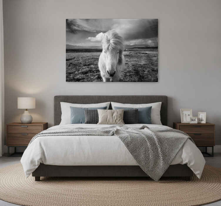 Paarden schilderij op canvas wit paard - TenStickers