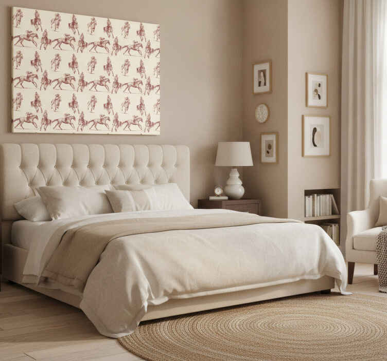Paarden schilderij op canvas beige en bruine paardenpatroon - TenStickers