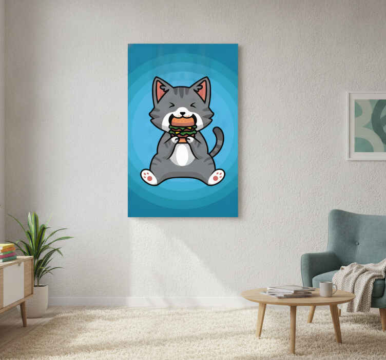 Wandbilder katzen mit katze die hamburger isst - TenStickers