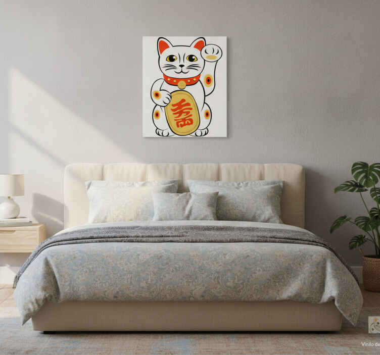 Cuadro de gatos vinilo decorativo gato chino - TenVinilo