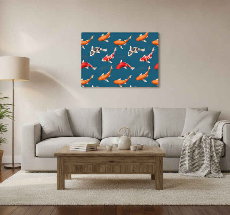 Wandbild fische koi-fisch-muster blauer hintergrund - TenStickers