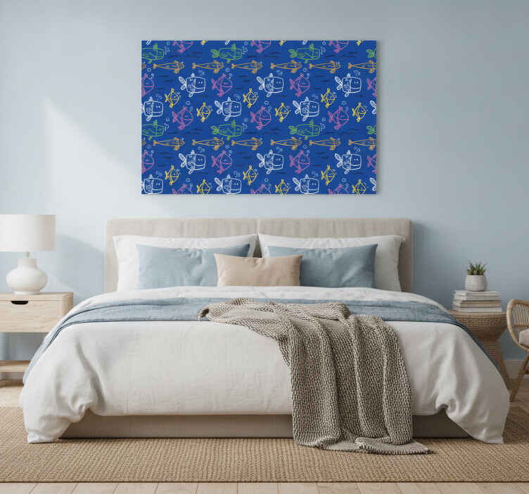 Tableau poissons animaux marins sur fond bleu - TenStickers