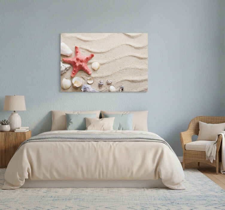 Wandbild fische seesterne und muscheln im sand - TenStickers