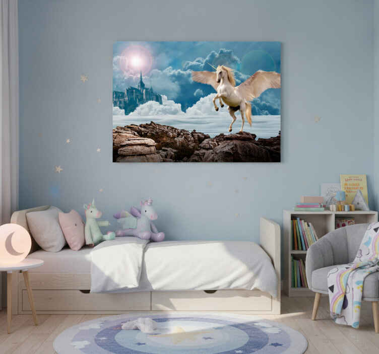 Tableau licorne licorne intrépide dans le brouillard - TenStickers