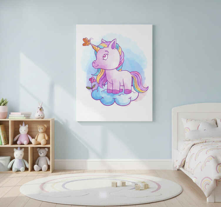 Tableau licorne avec papillon et arc-en-ciel - TenStickers