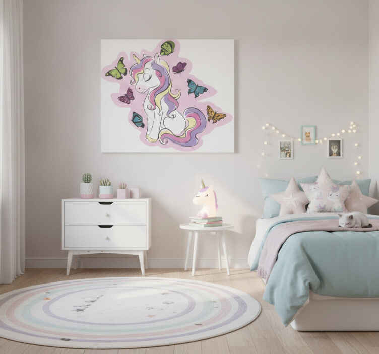 Tableau licorne avec papillons multicolores magique - TenStickers