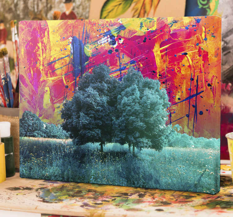 Het beste Binnen Verlaten Kleurrijk boom landschap kunst canvas schilder - TenStickers