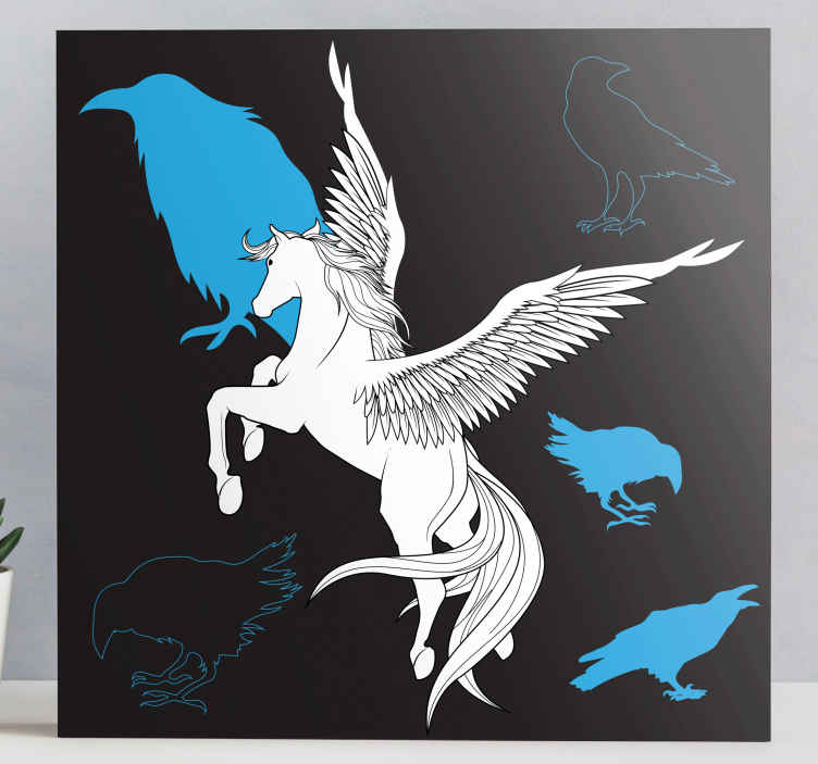 Cuadro de caballos pegaso y cuervos - TenVinilo