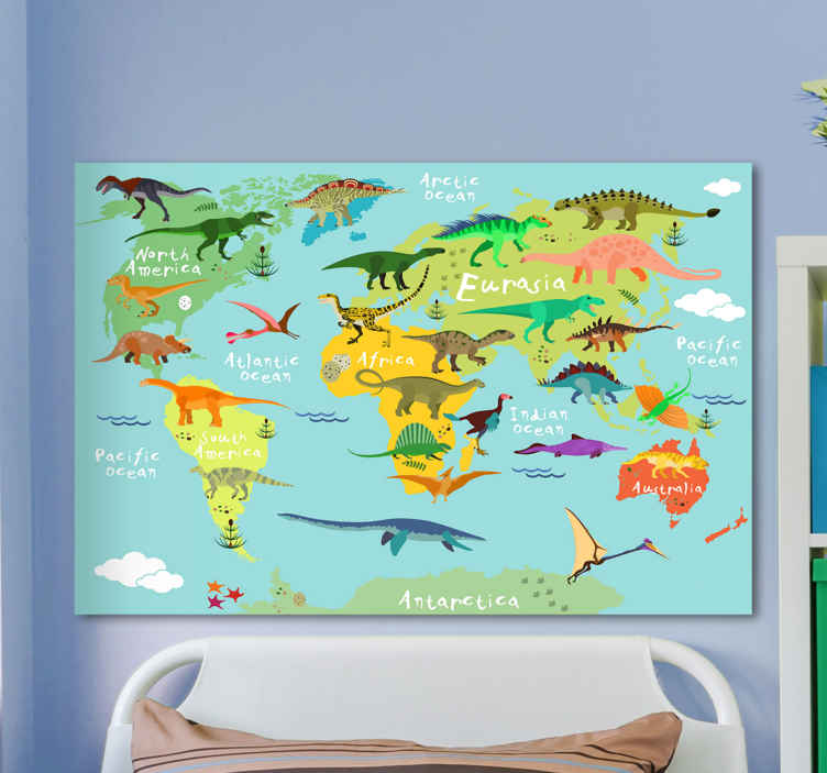 Dinosaurs world map canvas wall art for children - TenStickers