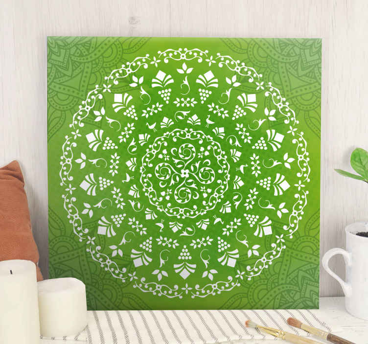 Green ornamental round mandala print wall art - TenStickers