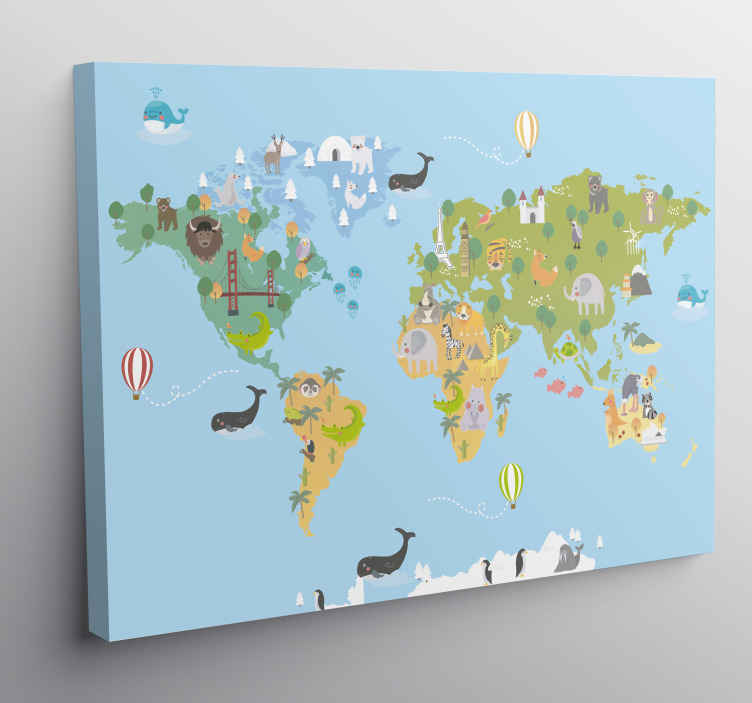 子供たちの地図世界地図アートキャンバス Tenstickers