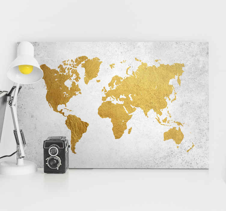 Tenstickers Wereldkaart canvas schilderij goud