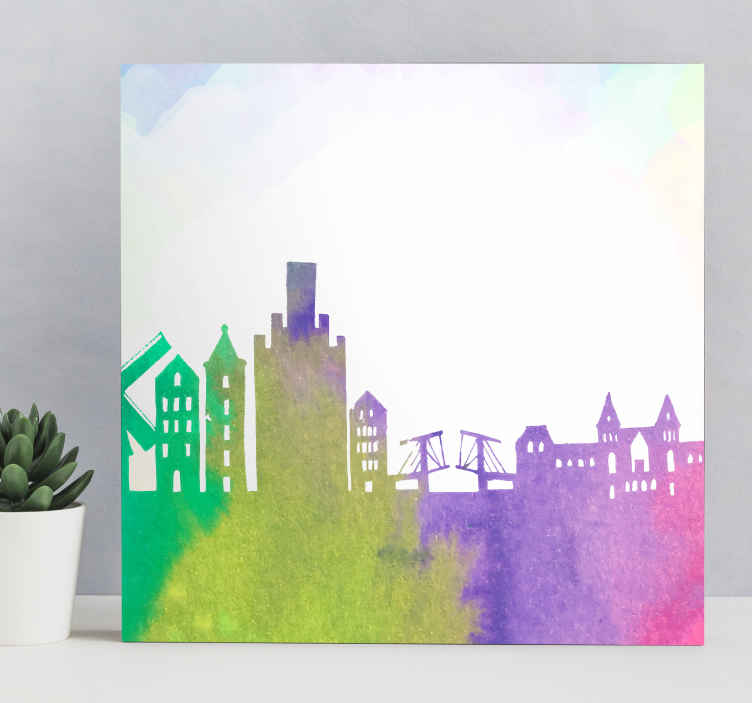 Colorful Amsterdam skyline city canvas prints - TenStickers