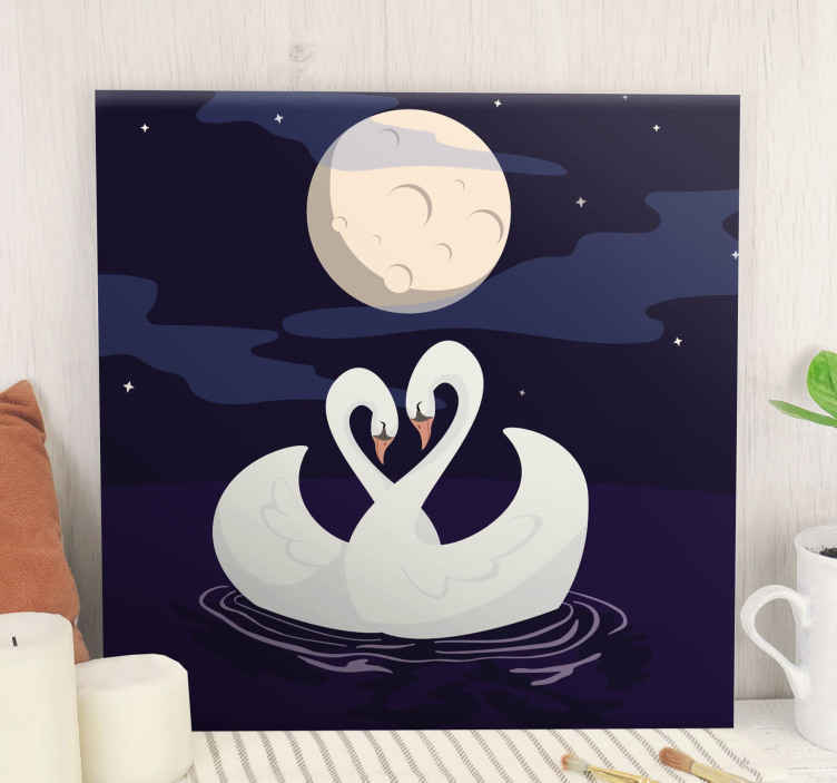 Cuadro animales cisnes abrazando la luz de la luna - TenVinilo