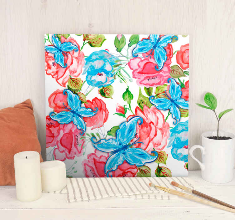 Cuadro mariposas Flores rosas y - TenVinilo