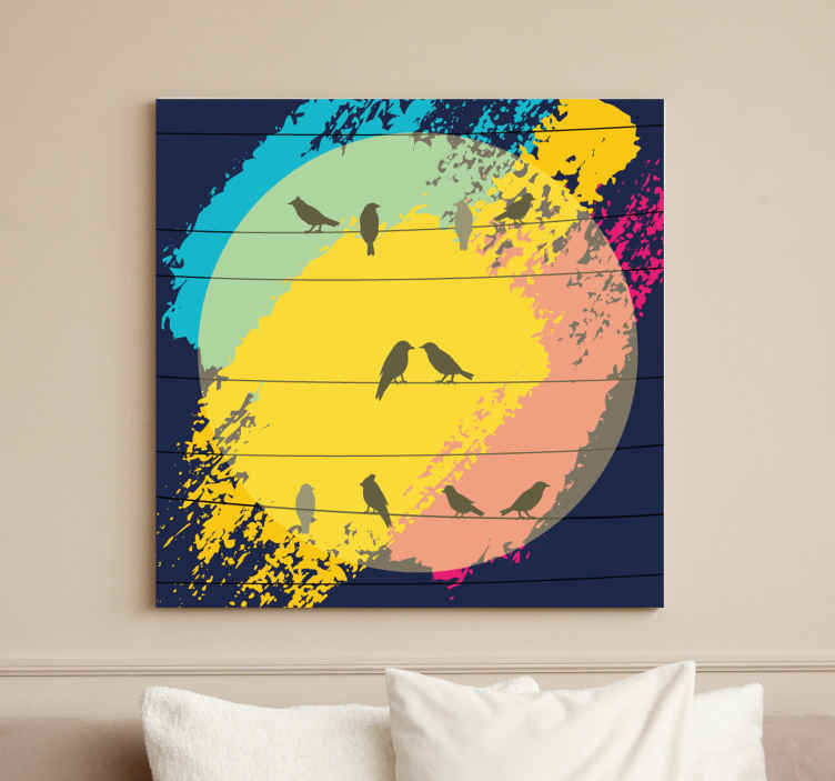 Tableau oiseaux silhouettes de cercle rétro - TenStickers