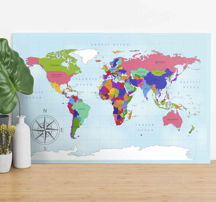 Quadro Decorativo Mapa Mundi Mapa Do Mundo Azul Tenstickers
