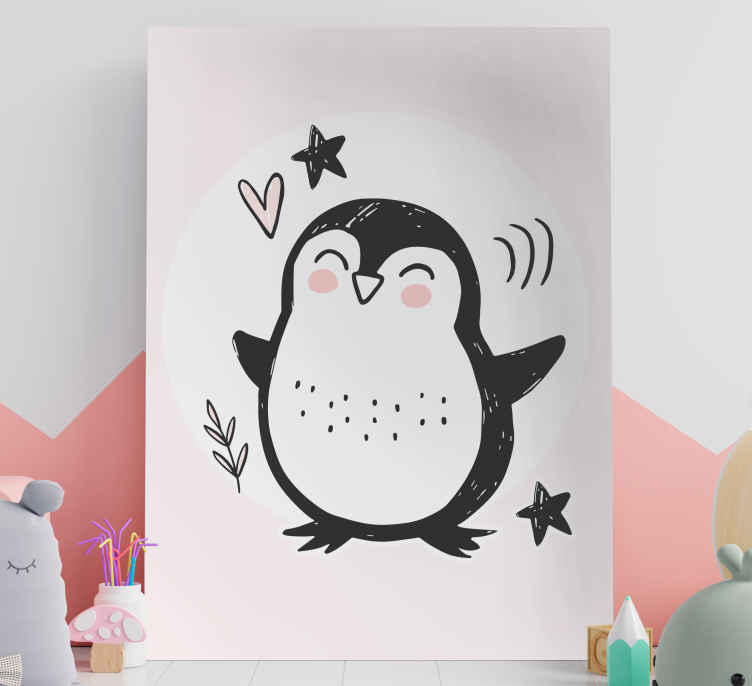かわいい描かれた赤ちゃんペンギン落書き保育園のキャンバス Tenstickers