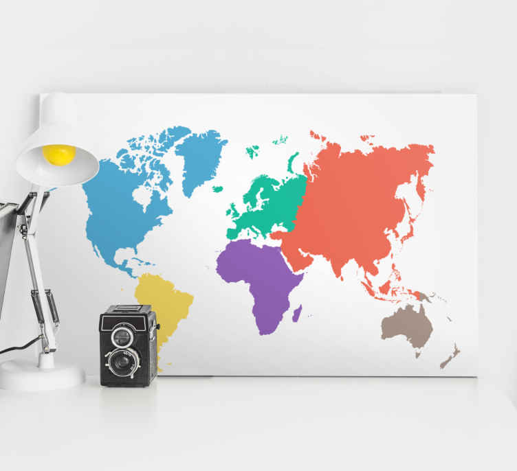 Quadro Decorativo Mapa Mundi Continente Colorido Tenstickers 0364