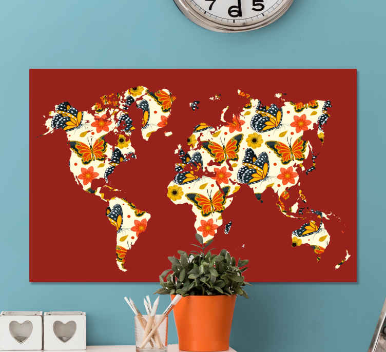 Quadro Decorativo Mapa Mundi Mapa Mundial De Borboletas Tenstickers Sexiz Pix 1371