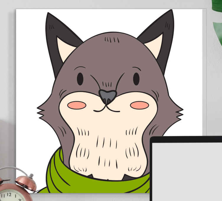 スカーフ動物のキャンバスプリントと北欧の灰色のキツネ Tenstickers
